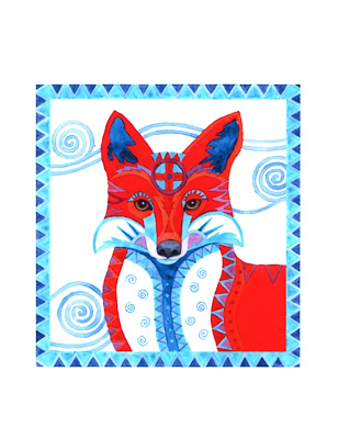 Elegant Red Fox watercolor note cards