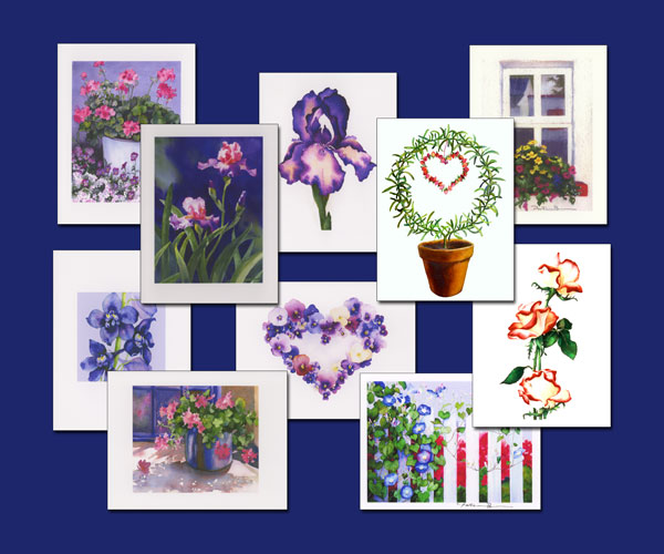 Garden Flowers watercolor note cards