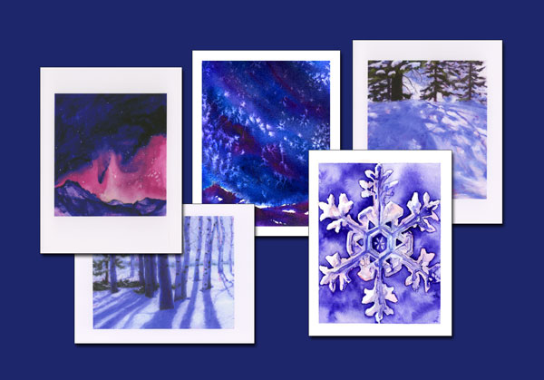 Winter Solstice watercolor note cards